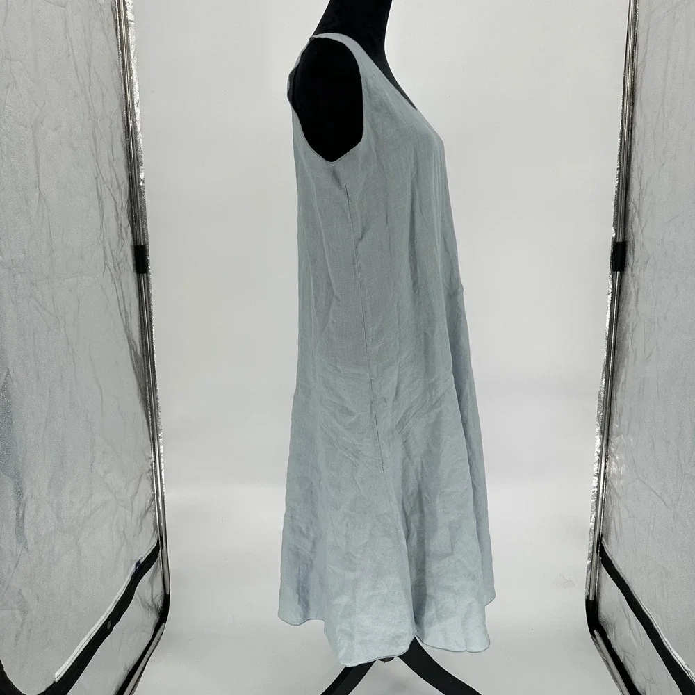 NWT Eileen Fisher Blue Organic Linen Scoop Neck Handkerchief Tank Slip Dress S‎